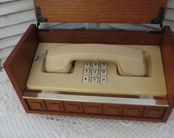 Vintage 70's Push Button Phone Wood Box Western Electric Telephone - Box Phone