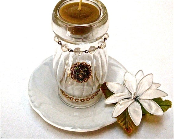 Amber Candle Elegant Tea Lite Holder Bling TeaLite Holder OOAK Jewelry Decorated TeaLite Holder Bling TeaLite Home Decor or Unique Gift