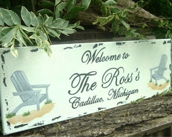 Beach Sign Custom Sign Beach House Adirondack Chair Sign 24 x 8 Wood Sign