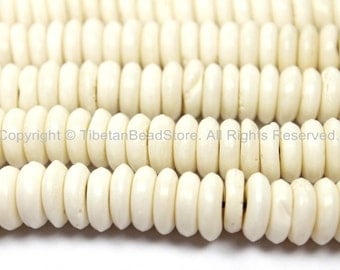 10 BEADS Tibetan Flat Disc Bone Beads - Cream White Ivory Color Bone Disc Beads- TibetanBeadStore Mala Bracelet Making Supplies- LPB126-10