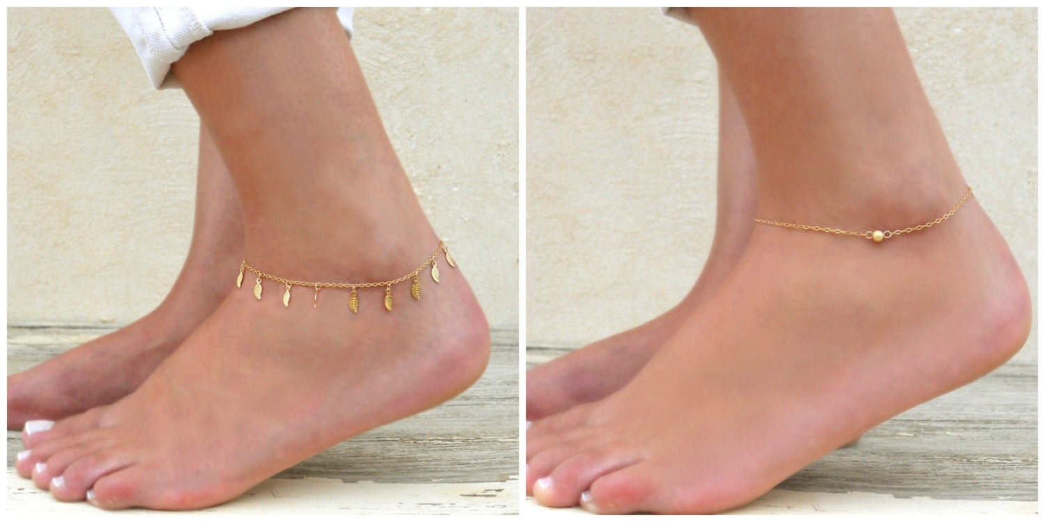 Layered Gold Anklet Set 2 Gold Anklets Gold Bead Anklet