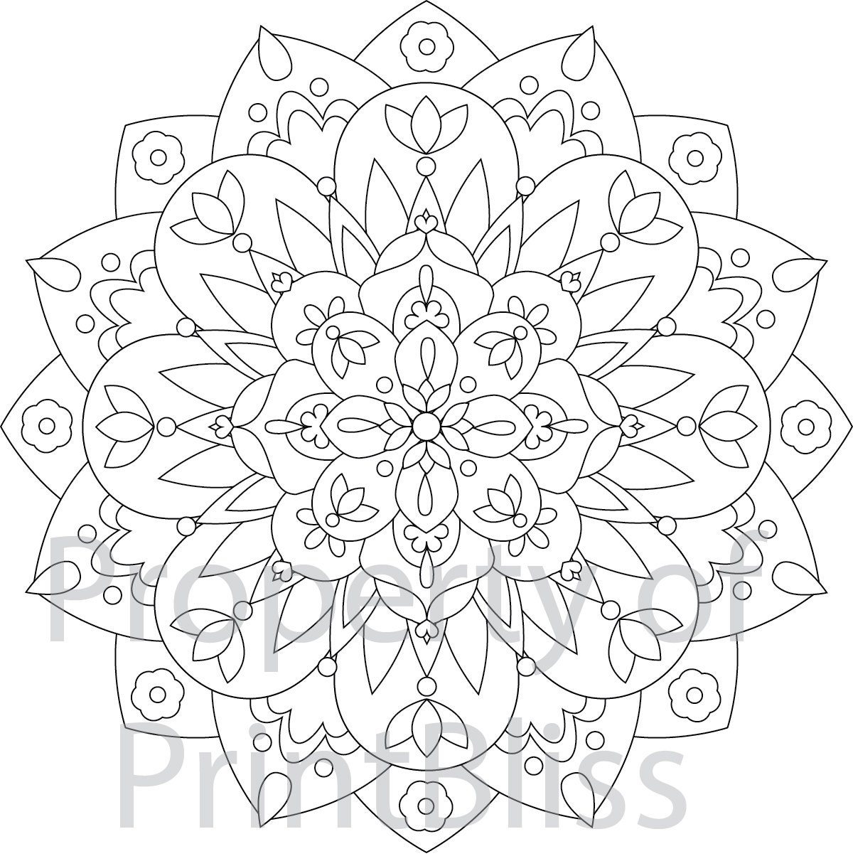 5 flower mandala printable coloring page