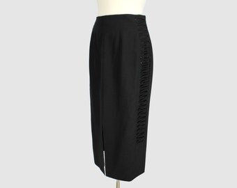 Mondi Vintage 1980s Pencil Skirt Black Lace Up Tie Accents Rock'n'Roll Style Mondi by Escada Upscale Skirt Large