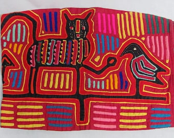 Vintage Mola Colorful Waist Band Animals & Bird Symbols 3 Layers Panama Kuna Indians