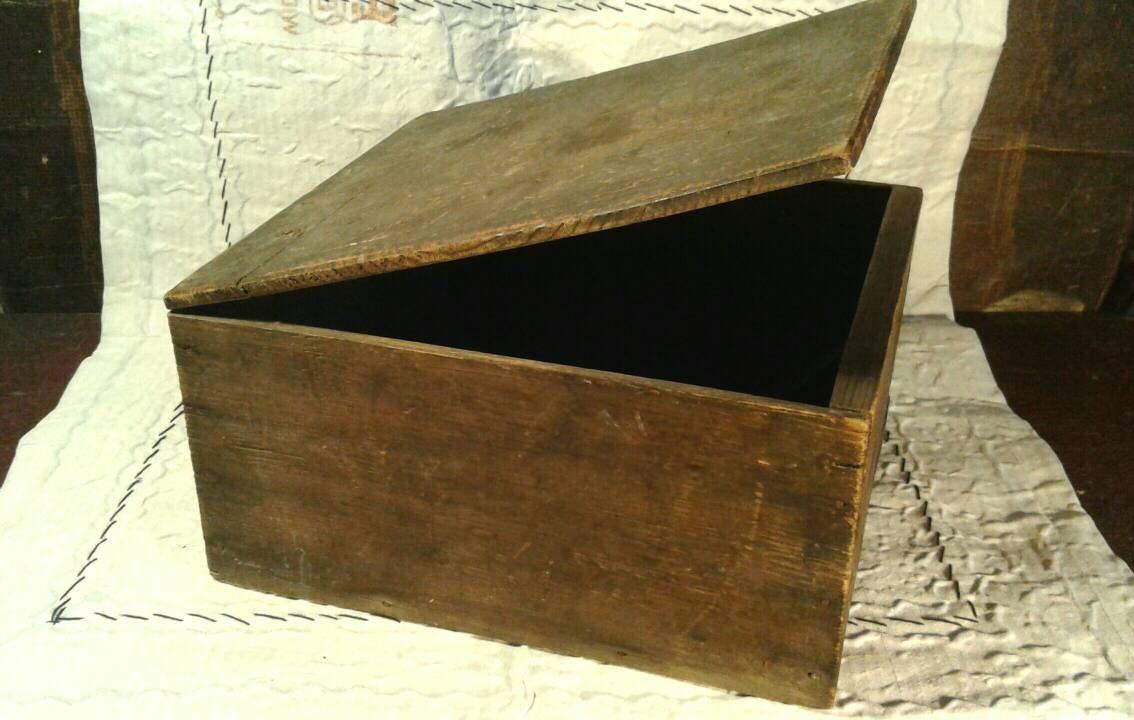 Antique Large Wood Box Handmade Hinged Lid Wooden Vintage