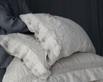 LINEN DUVET COVER set of duvet cover and pillowcases with lace. Natural French linen bedding set. Made by MOOshop.*1