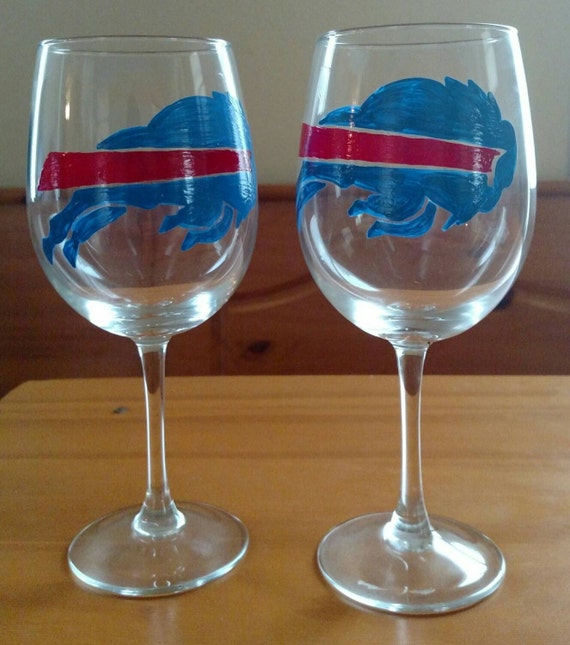 Hand Painted Buffalo Bills Wine Glass Set