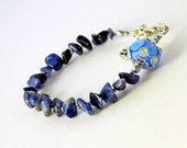 Sodalite Lampwork bracelet, Blue Boho Gemstone bracelet, Blue bohemian glass and sodalite bracelet, Handmade, OOAK Sodalite Lampwork bracelet, Blue Boho Gemstone bracelet, Blue bohemian glass and sodalite bracelet, Handmade, OOAK