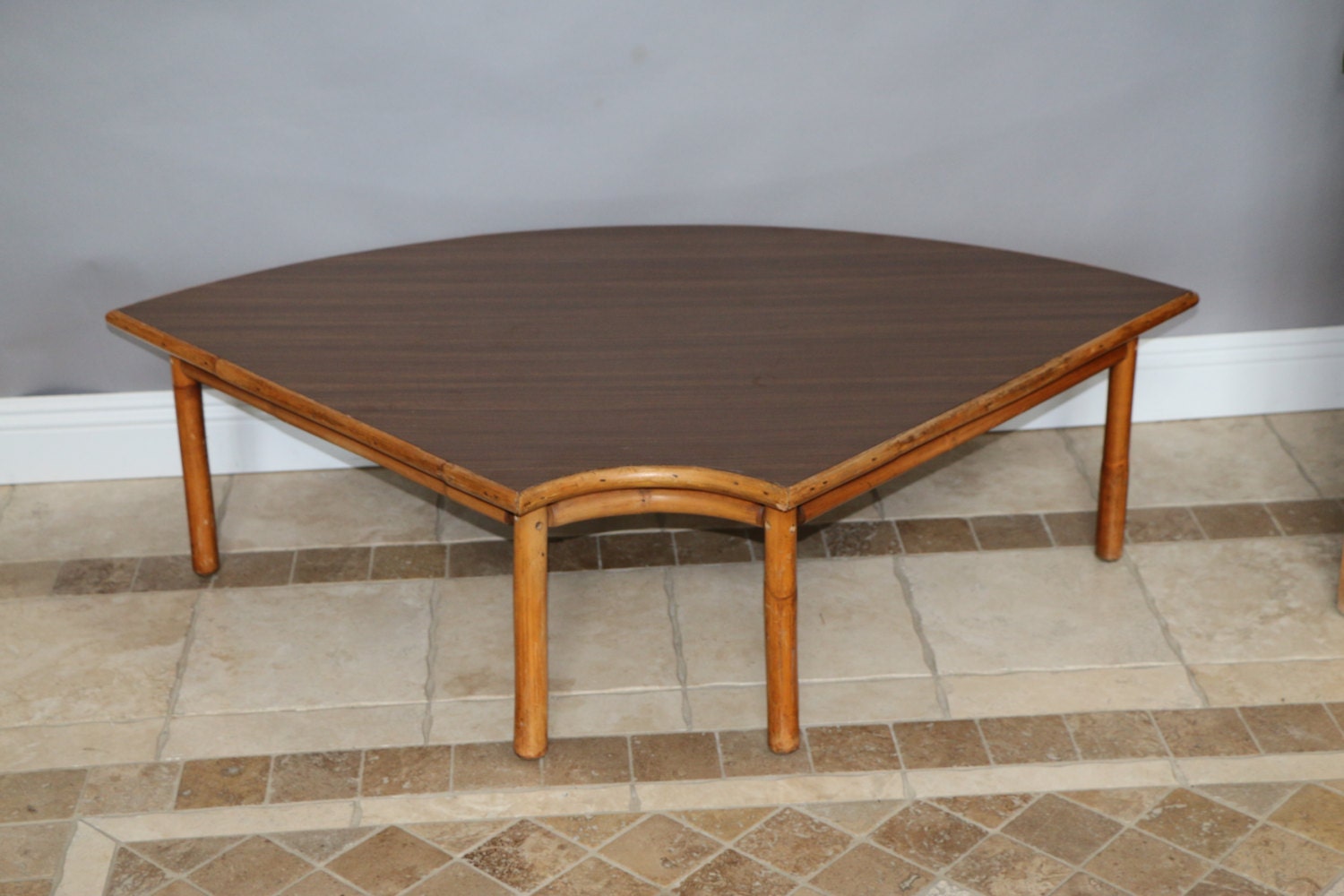 Mid Century Modern Quarter Pie Circle Coffee End Table with Laminate top asian theme – Haute Juice