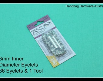 3mm Inner diameter Eyelets with Attachment tool - pack of 36 - Handbag Hardware Australia