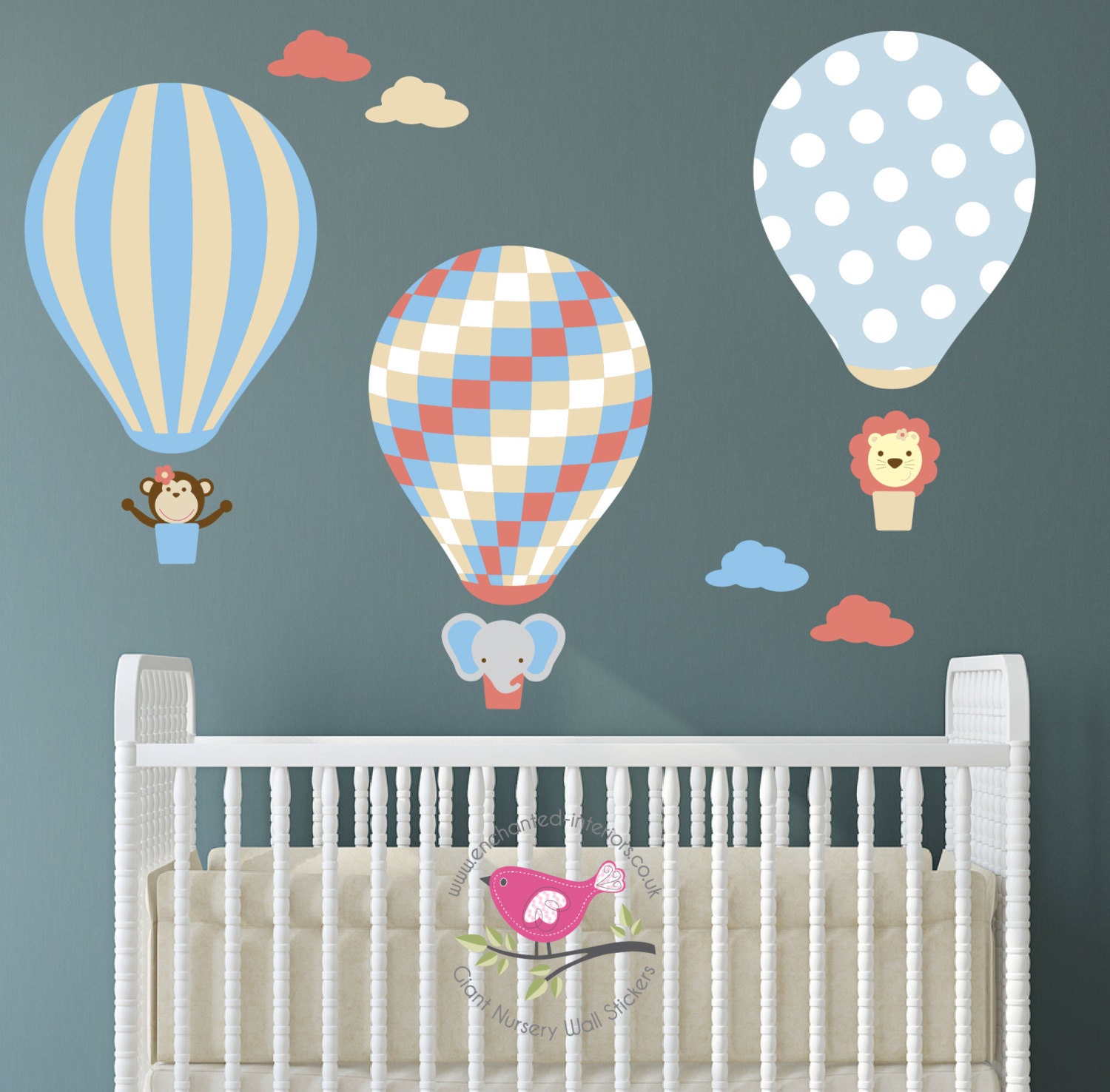 Hot Air Balloon Wall Decal and jungle animal Wall Stickers.