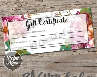 Bright Floral Gift Certificate printable instant download