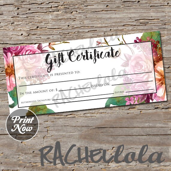 Floral Gift Certificate printable instant download