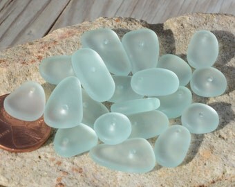 New~ LARGE THIN 20pcs(3.5X10-17mm) Pebble Light Sea Foam Green Spacer Cultured Drilled Sea Glass Beach Glass Beads