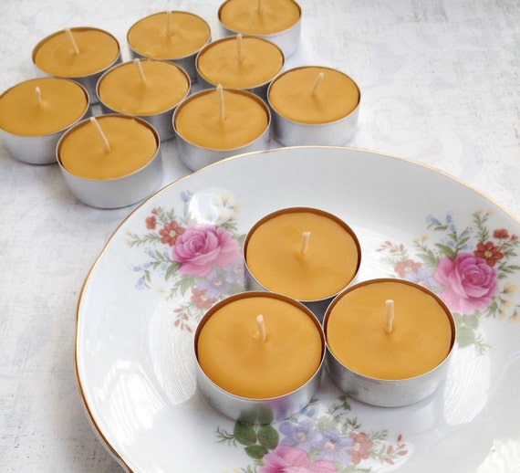 Beeswax Tea Light Candles Set of 12 100 All by TheBusyBeeStore