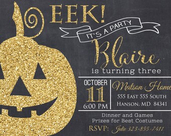 Halloween Birthday Party Invitation, Trick or Treat Invitation Digital File 5x7 or 4x6, Halloween Birthday Invitation, Spooky Invitation
