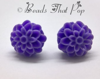 Purple Flower Earrings, Chrysanthemum Stud Earrings, Lavendar Earrings, Handmade, Bright Earrings, Great gift for all age
