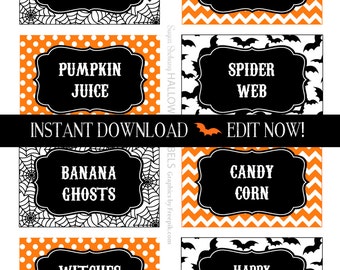Halloween Labels - Halloween Party Tags - Instantly Downloadable and Editable File - Personalize at home with Adobe Reader now!