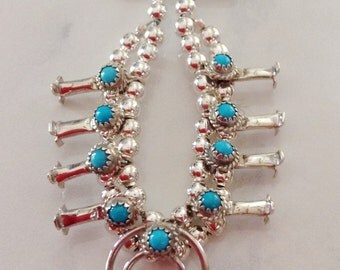 Native American Navajo Turquoise Sterling Silver Mini Squash Blossom Pin Signed Larry Curley