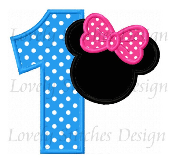 minnie mouse number 1 applique machine embroidery design
