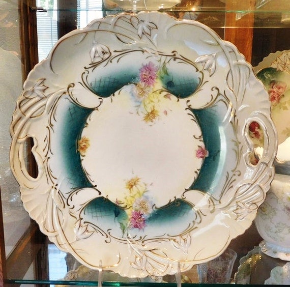 RSP RS Prussia Large Charger 12" 1900s Art Nouveau Victorian Antique Porcelain Country Cottage Home Decor R S Prussia Cake Plate Platter