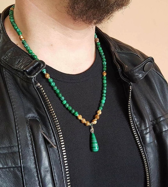 MENS NECKLACE Malachite Landscape Jasper Necklace Malachite
