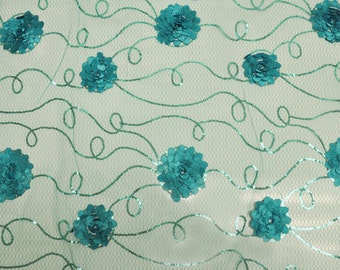 Jade Embroidered Net Fabric with Flowers and Sequins Style 2402