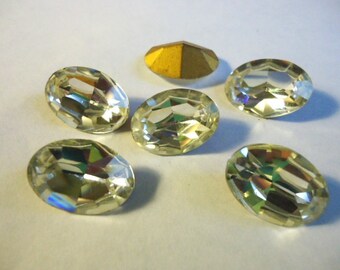 Vintage Glass Oval Clear Diamond colour Foiled Czech Rhinestone crystal jewels 18mm x 13mm-6 pieces