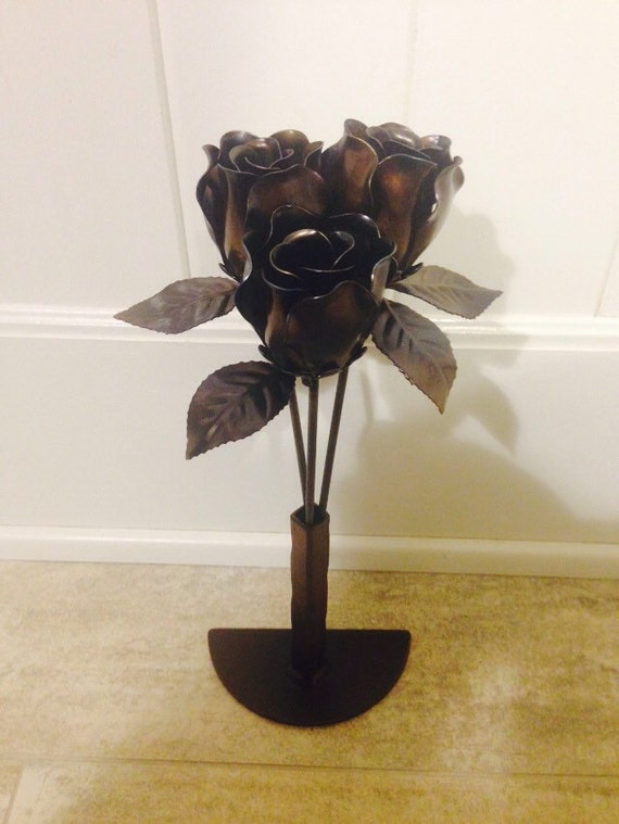 Hand made steel roses with steel vase anniversary gift by 4eveRose