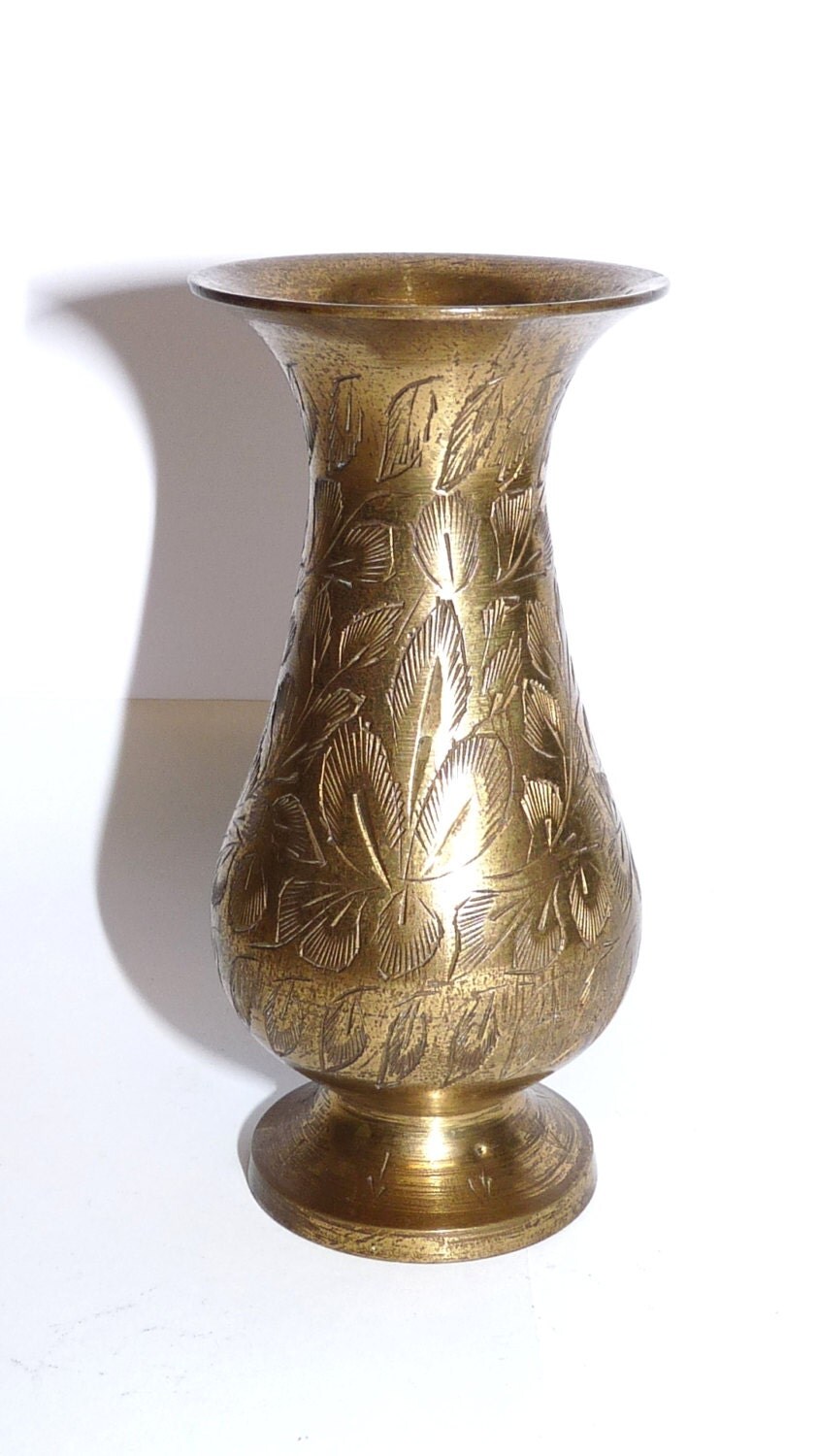 Small Brass Vase 10 cm Tall Posy Pot Solid Brass Etched