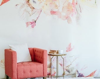 Spring Floral - Large Wall Mural, Watercolor Wallpaper