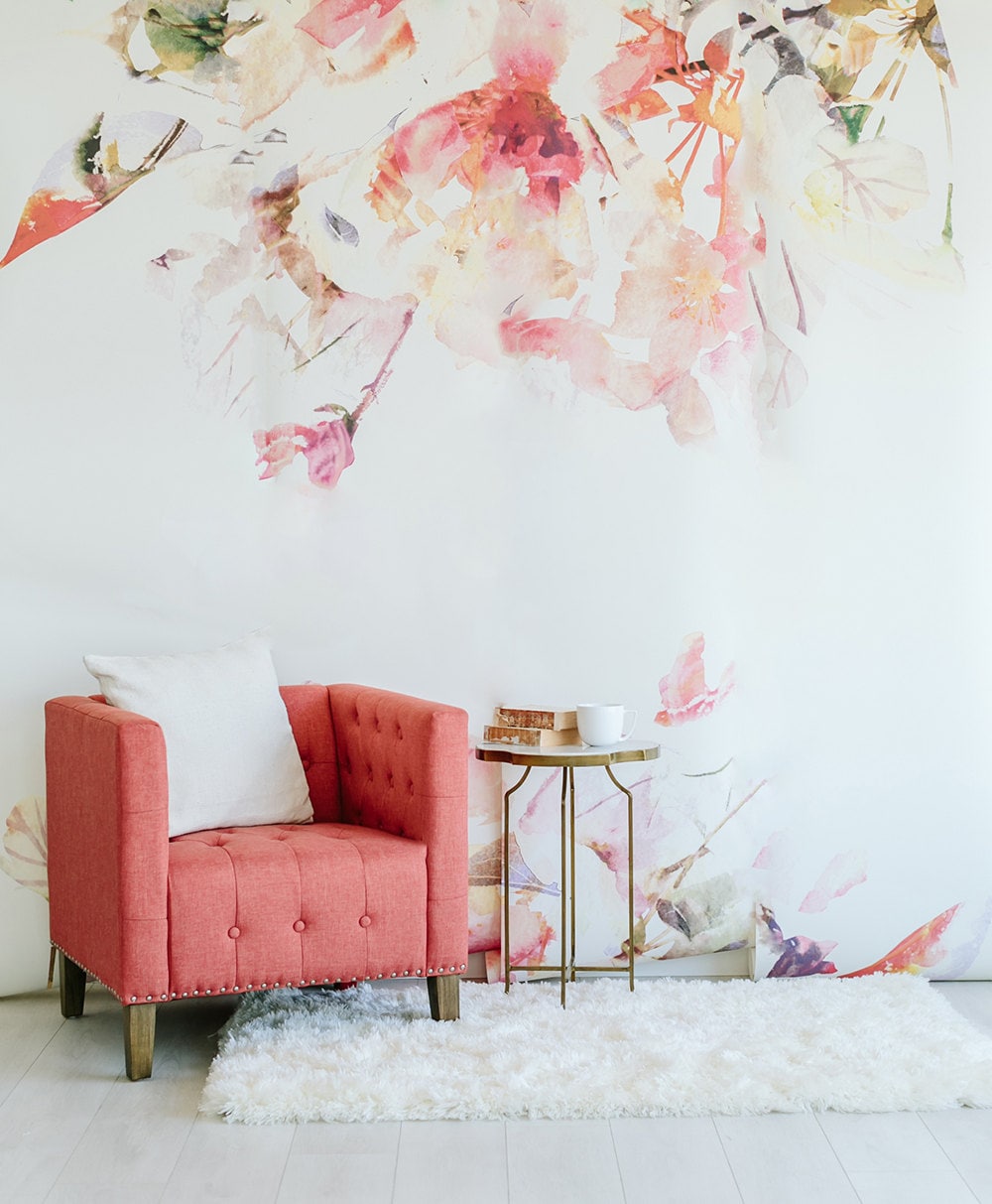 Spring Floral Large Wall Mural Watercolor Wallpaper