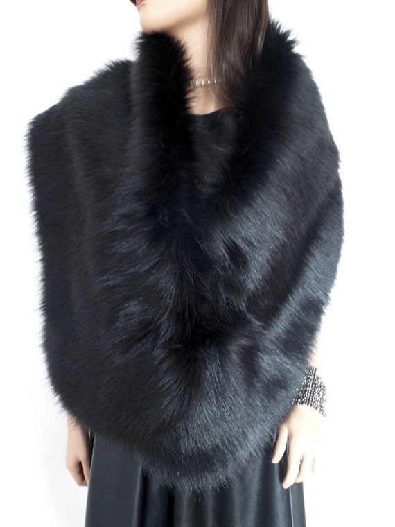 black faux fur stole faux fur shawl fake fur by thepurplegenie