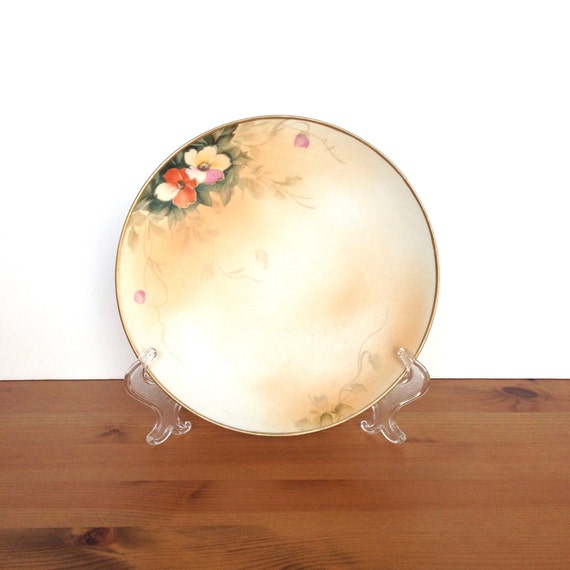 Vintage hand painted Nippon plate floral design #10 crown mark