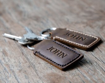 Personalized Custom Leather Keychain - Hand Stamped, Hand Stitched Personalized Keychain
