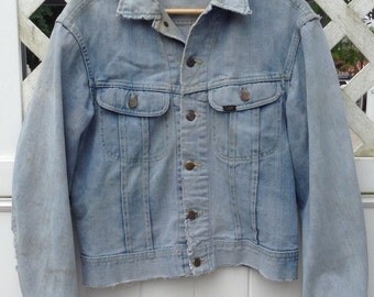 Lee Jean Jacket - Lee Rider Jean Jacket sz. Men's Small- Distressed Jean Jacket - Vintage Denim Jacket - Collectable Men's Jean Jacket- Gift