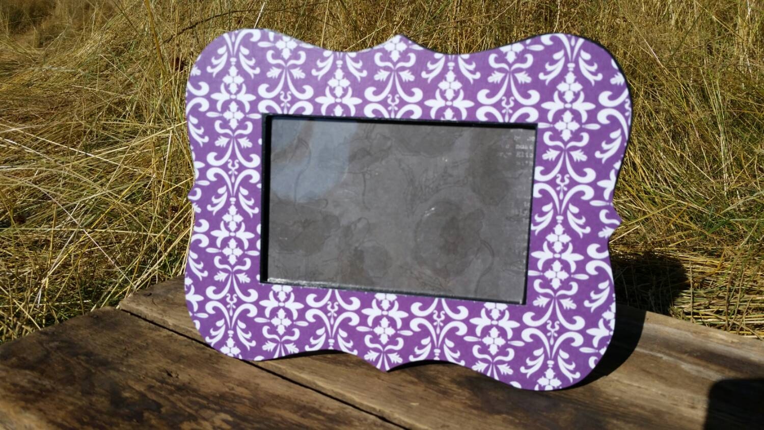 CURVY PURPLE DAMSK frame 4x6 scrapbooked frame decoupage