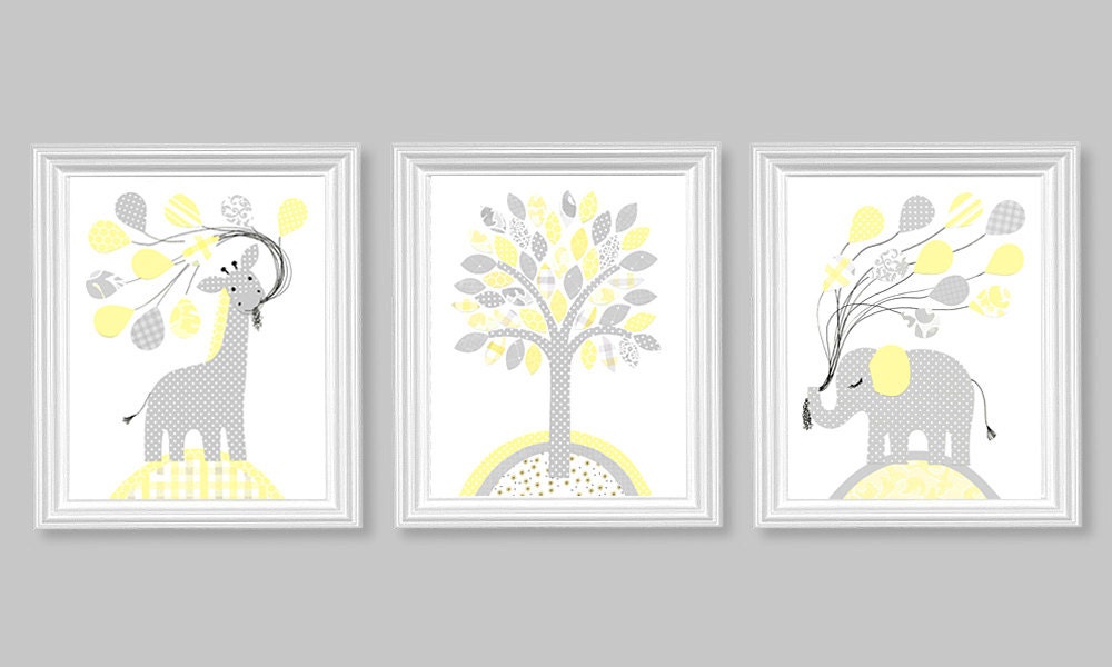 Nursery Art Baby Decor Modern Nursery Pale Yellow and Grey
