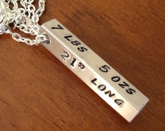 New mom necklace, mother's day, new grandma necklace, birth stat necklace, new parent charm, four sided bar necklace, personalized baby gift