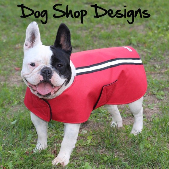 French Bulldog Red Rain Jacket with reflective safety tape