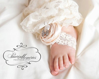 Ivory Barefoot Sandals/Baby Barefoot Sandals/Newborn Sandals/Baby Shoes/Photo Prop/Barefoot Sandals/Baby Shower Gift