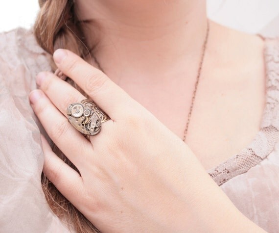 Statement Ring Watch Work Victorian Jewellery Silver Cocktail Ring Watch Movement and Floral Filigree Ring Bijoux Steam Punk Jewelry by KfiatekGiftedHands steampunk buy now online Statement Ring Watch Work Victorian Jewellery Silver Cocktail Ring Watch Movement and Floral Filigree Ring Bijoux Steam Punk Jewelry by KfiatekGiftedHands steampunk buy now online