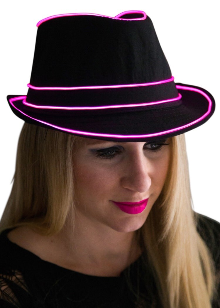 Light Up Fedora Hat Black Glow in the Dark Tron by NeonNightlife