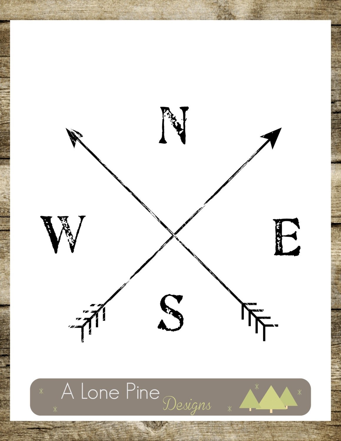 Compass / NESW Arrows Digital Art / Wanderlust Travel Art