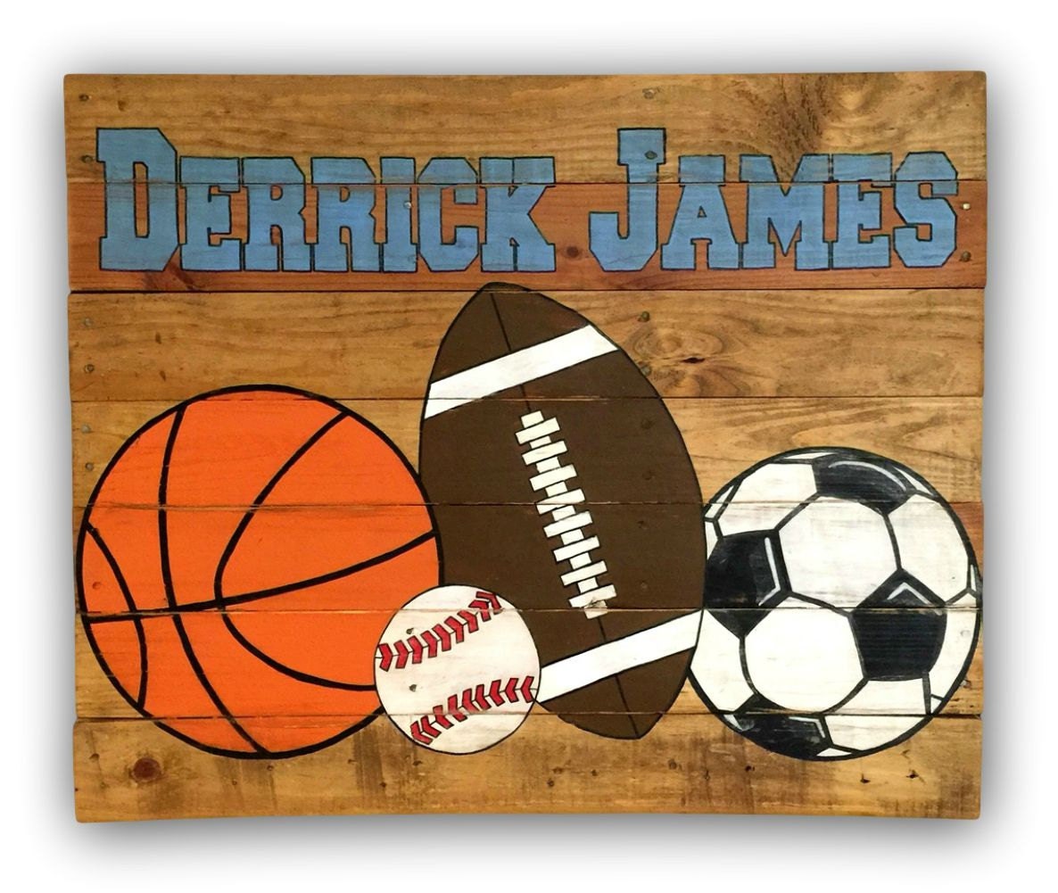Vintage Sports Sign / Wood Sports Decor / Boys Room Decor