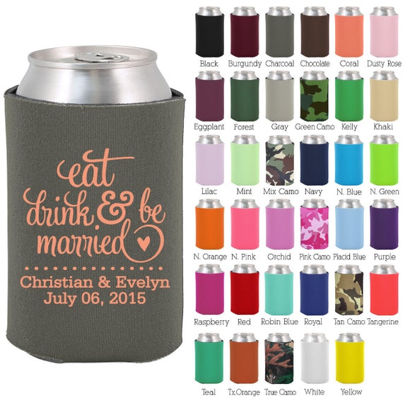 Wedding Favor Can Coolers 1562 Eat Drink and Be by MyWeddingStore