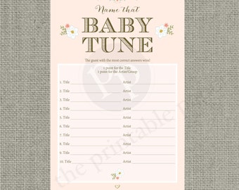 Printable "Name that Baby Tune" Baby Shower Game | Blush Floral Typography | Baby Songs | BFR1-2 Game