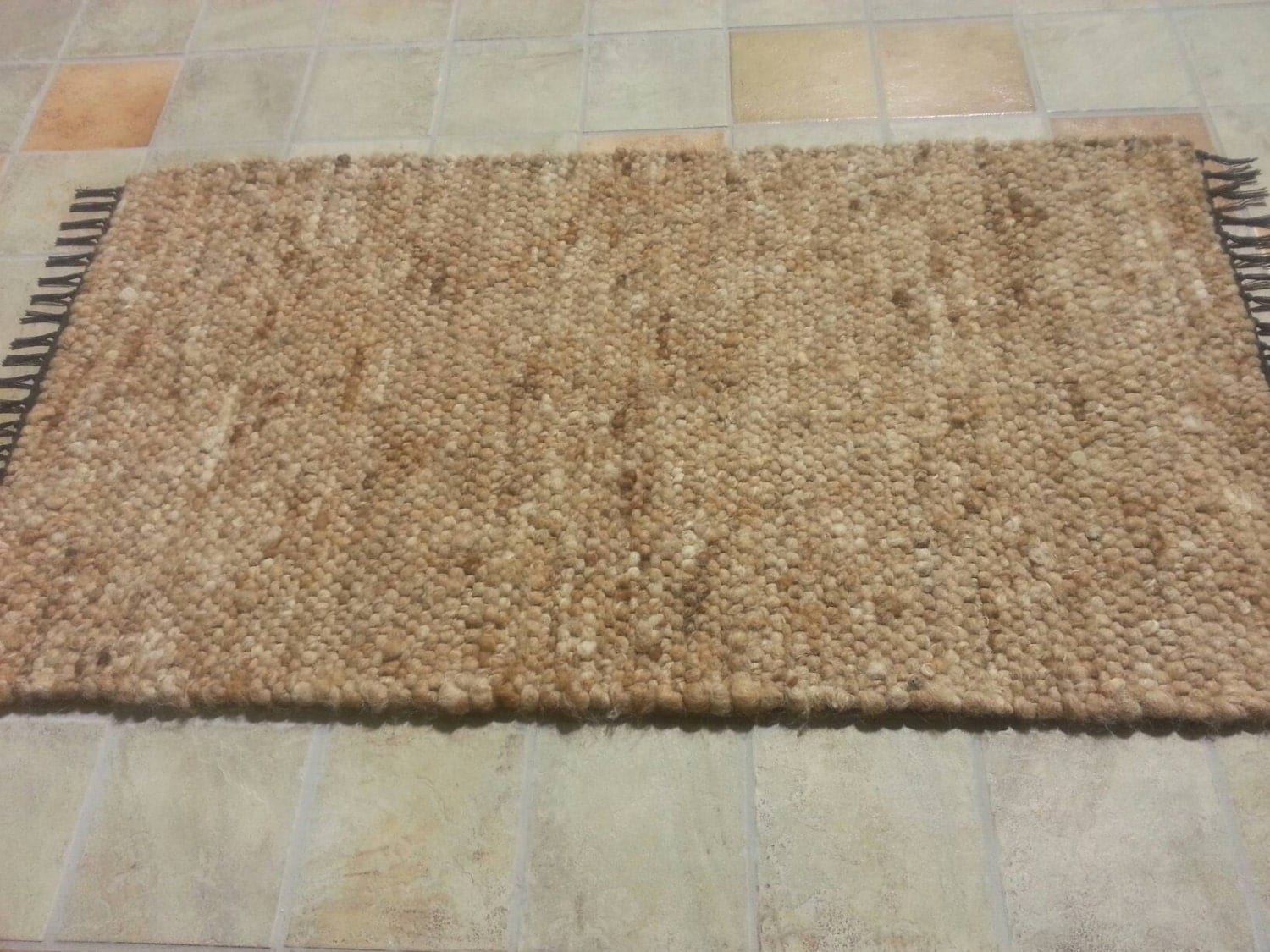 ALPACA Bath Mat Rug Unique Marbled Fawn With Black Woven Ends