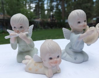 Lefton Porcelain, Bisque Angel Figurines, Candle Ring - "The Christopher Collection"
