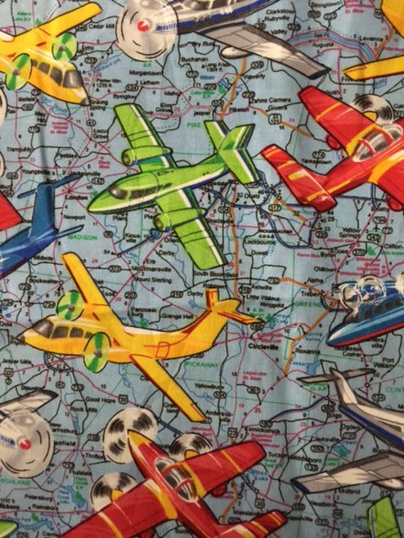 Vintage airplane cotton fabric by the yard